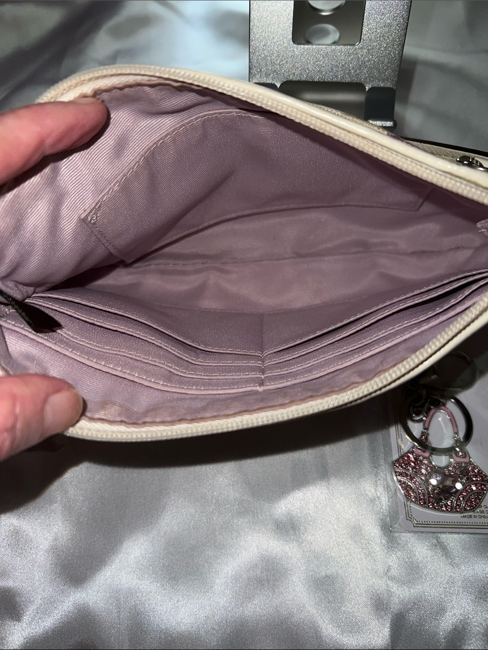 Coach Beige Signature Canvas Wristlet with Pastel Blue and Lavender Accents - Picture 9 of 11